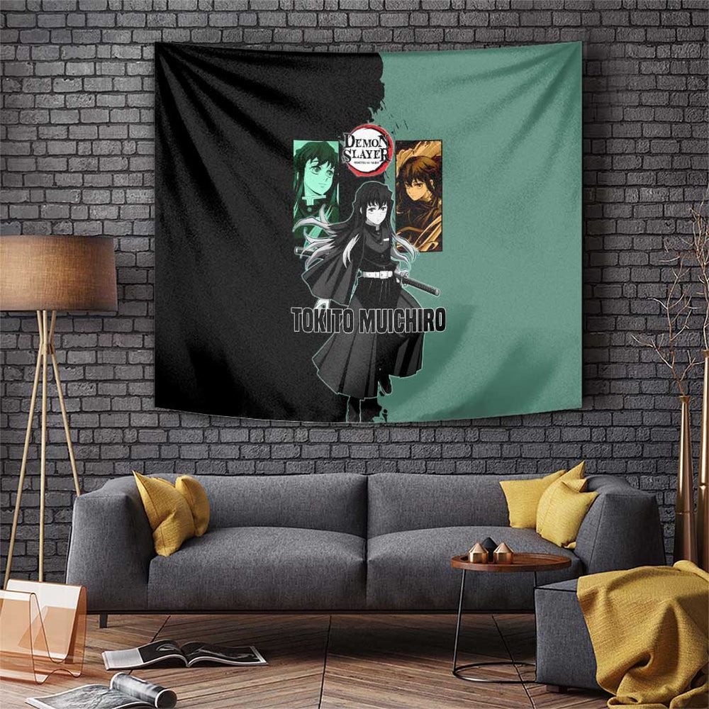 Muichiro Tokito from Demon Slayer Tumbler With Handle with Green and Black Mist Background and Dual Character Manga Style Design TS04 Muichiro Tokito from Demon Slayer Tumbler With Handle with Green and Black Mist Background and Dual Character Manga Style Design TS04