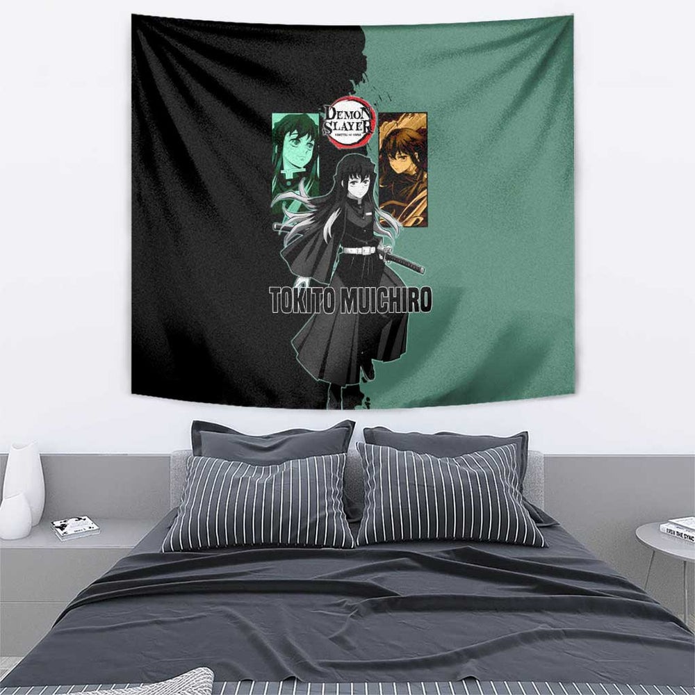 Muichiro Tokito from Demon Slayer Tumbler With Handle with Green and Black Mist Background and Dual Character Manga Style Design TS04 Muichiro Tokito from Demon Slayer Tumbler With Handle with Green and Black Mist Background and Dual Character Manga Style Design TS04