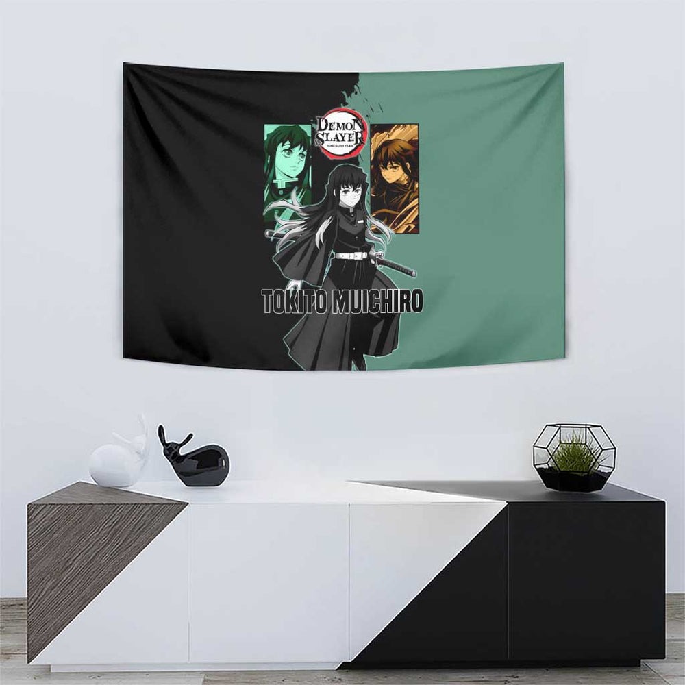 Muichiro Tokito from Demon Slayer Tumbler With Handle with Green and Black Mist Background and Dual Character Manga Style Design TS04 Muichiro Tokito from Demon Slayer Tumbler With Handle with Green and Black Mist Background and Dual Character Manga Style Design TS04