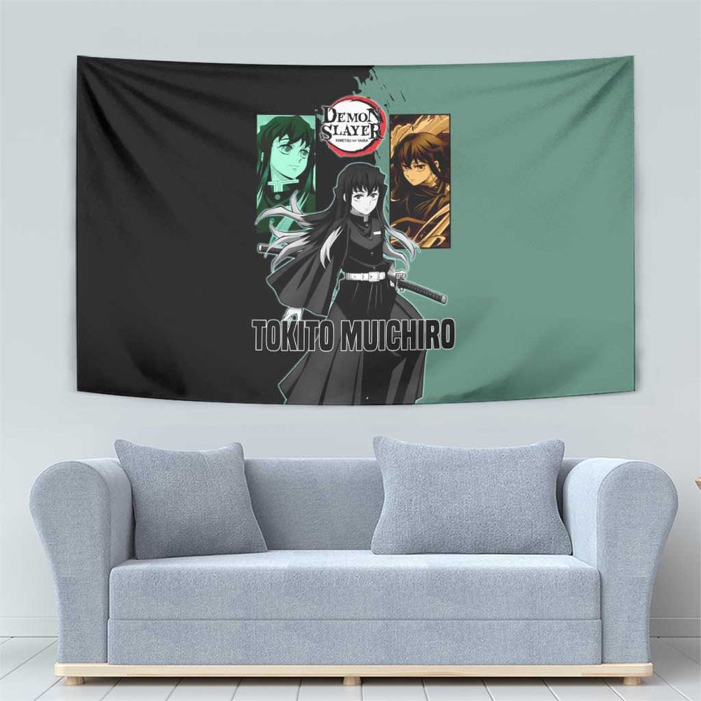 Muichiro Tokito from Demon Slayer Tumbler With Handle with Green and Black Mist Background and Dual Character Manga Style Design TS04 Muichiro Tokito from Demon Slayer Tumbler With Handle with Green and Black Mist Background and Dual Character Manga Style Design TS04
