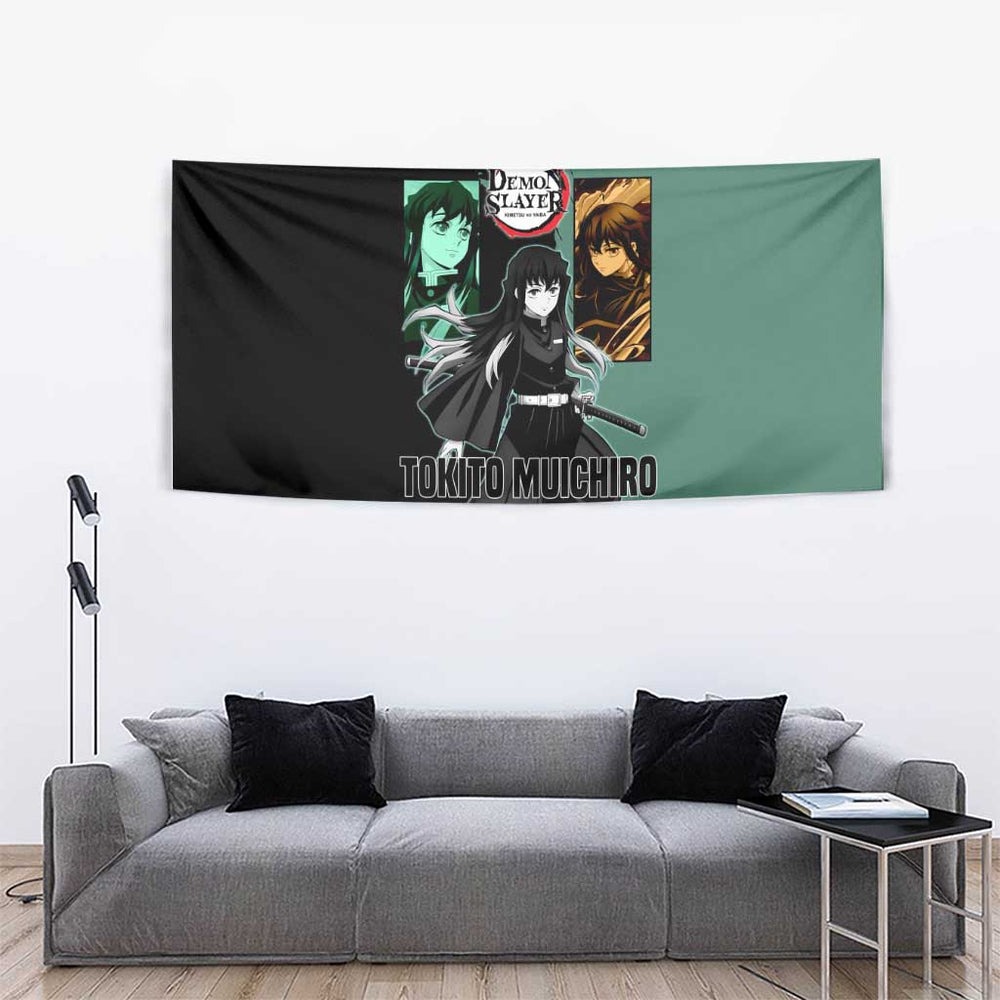 Muichiro Tokito from Demon Slayer Tumbler With Handle with Green and Black Mist Background and Dual Character Manga Style Design TS04 Muichiro Tokito from Demon Slayer Tumbler With Handle with Green and Black Mist Background and Dual Character Manga Style Design TS04