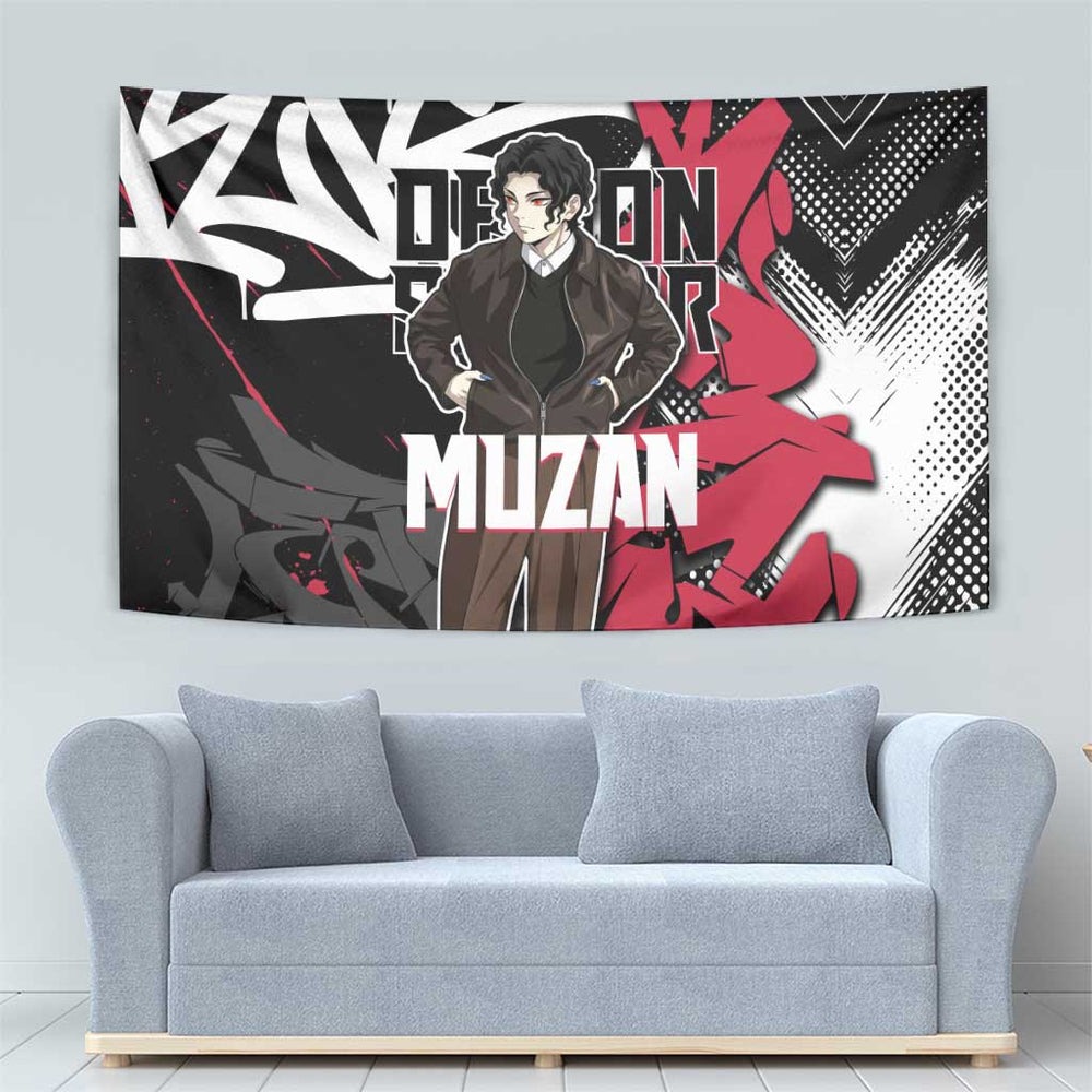 Muzan Demon Slayer Tapestry Red Graffiti Anime Aesthetic TS04 Muzan Demon Slayer Tapestry Red Graffiti Anime Aesthetic TS04