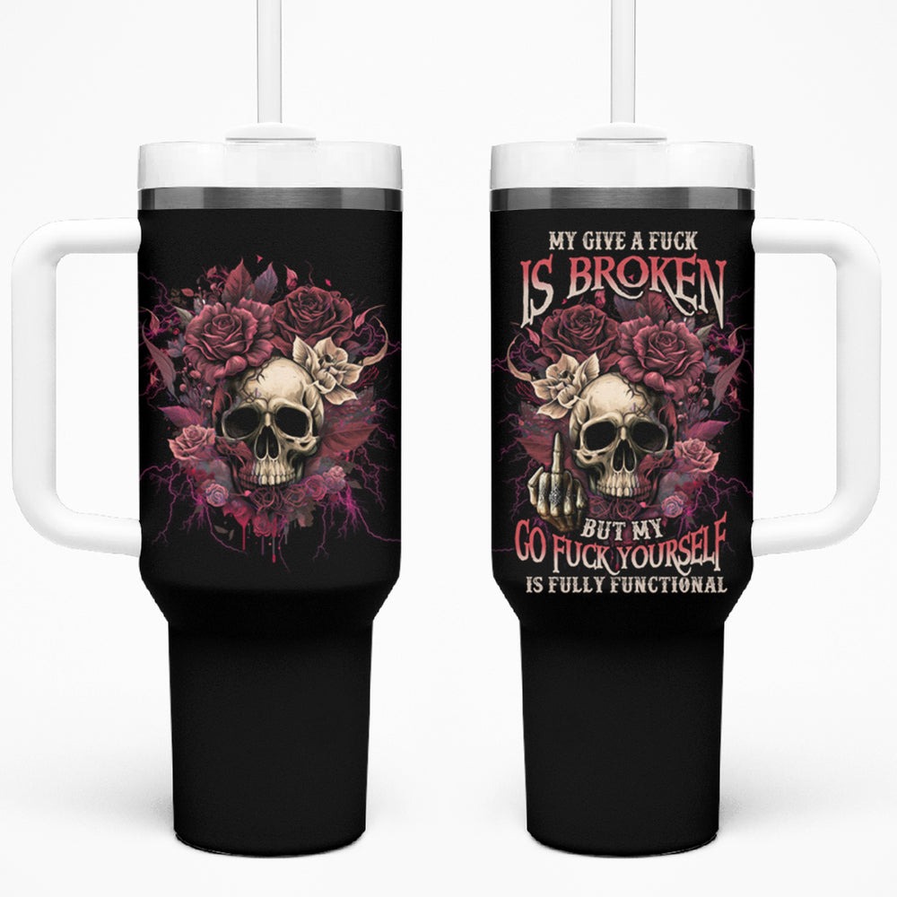 My Give A F Rose Skull Tumbler With Handle TS04