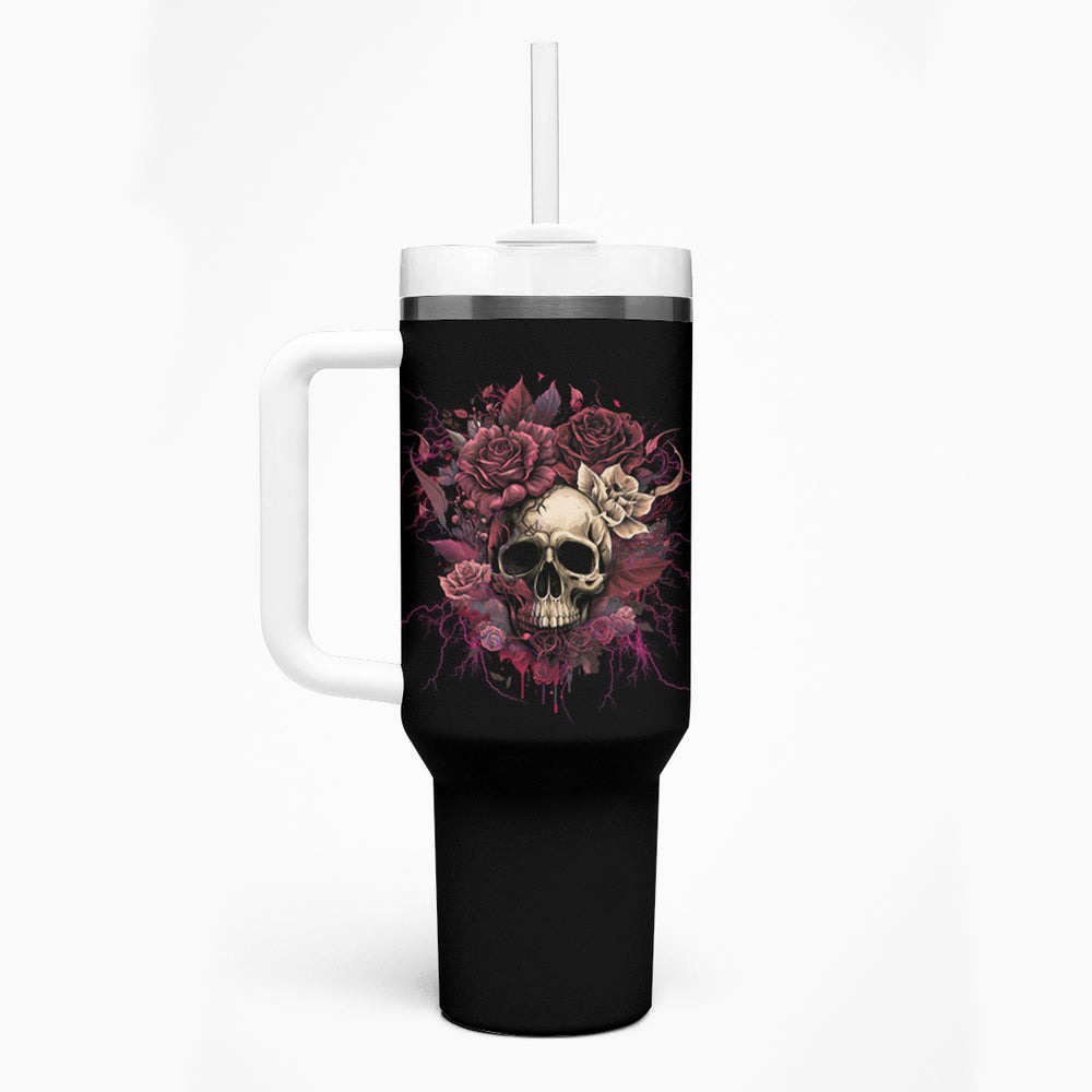 My Give A F Rose Skull Tumbler With Handle TS04