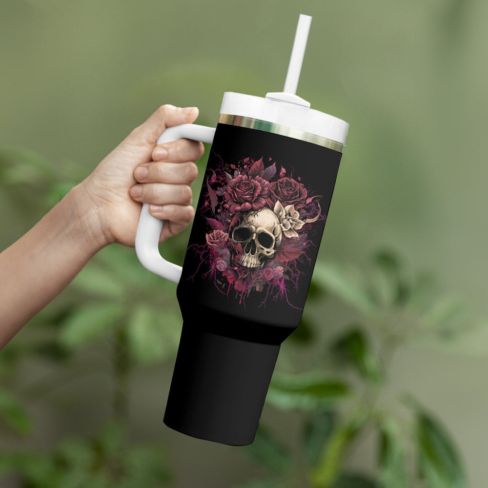 My Give A F Rose Skull Tumbler With Handle TS04