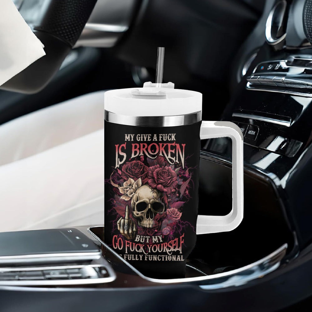 My Give A F Rose Skull Tumbler With Handle TS04