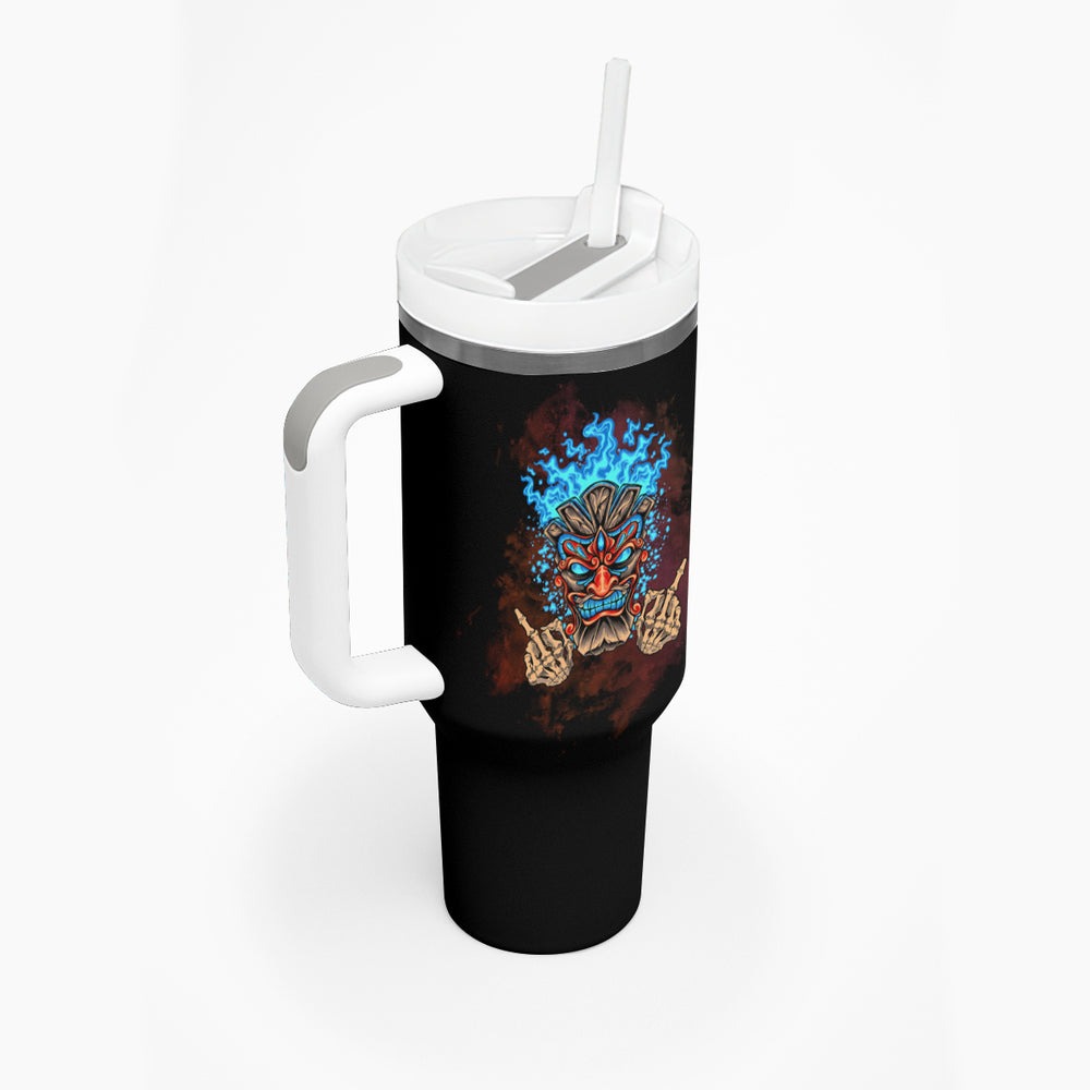 My Give A F Tiki Skull Tumbler With Handle TS04 My Give A F Tiki Skull Tumbler With Handle TS04