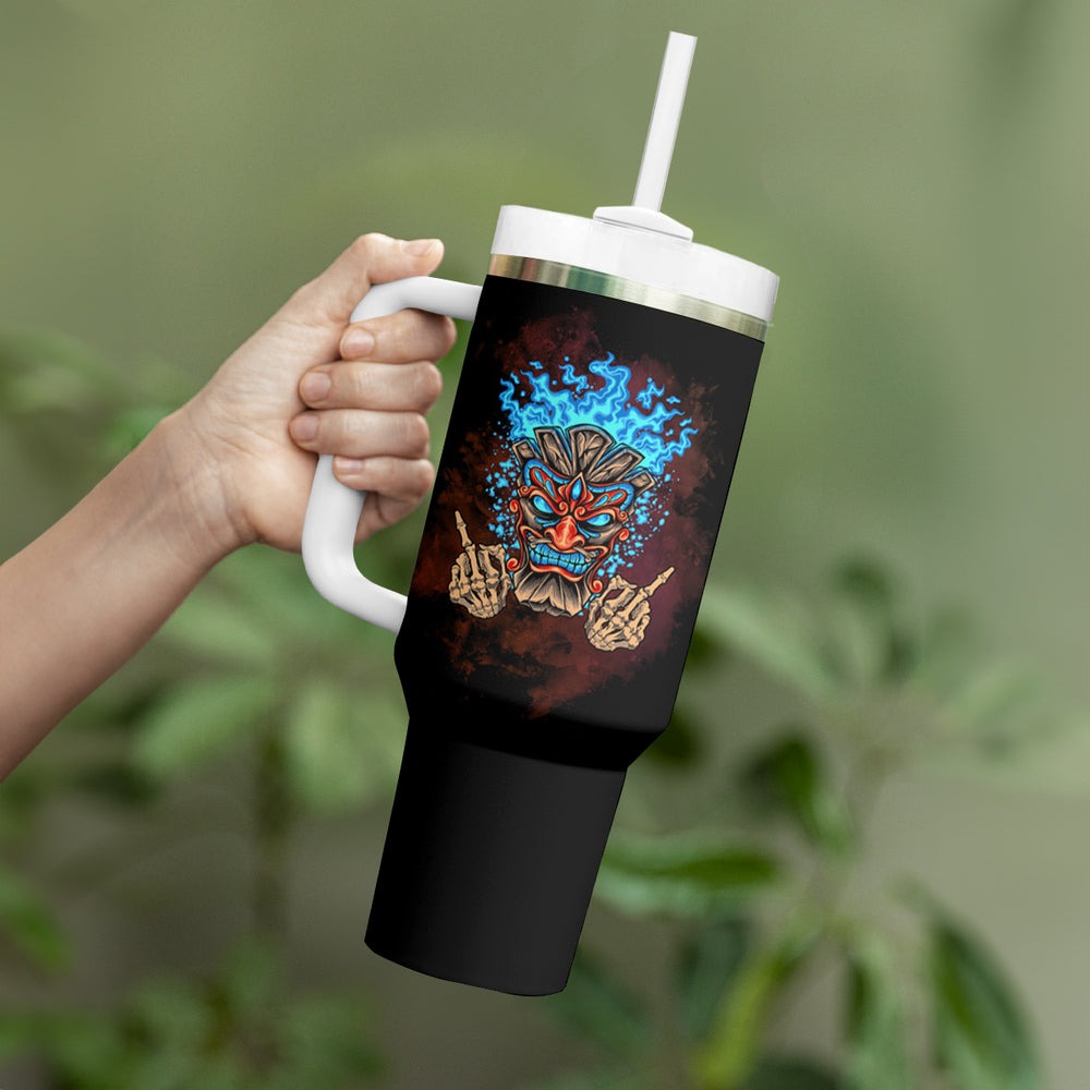 My Give A F Tiki Skull Tumbler With Handle TS04 My Give A F Tiki Skull Tumbler With Handle TS04