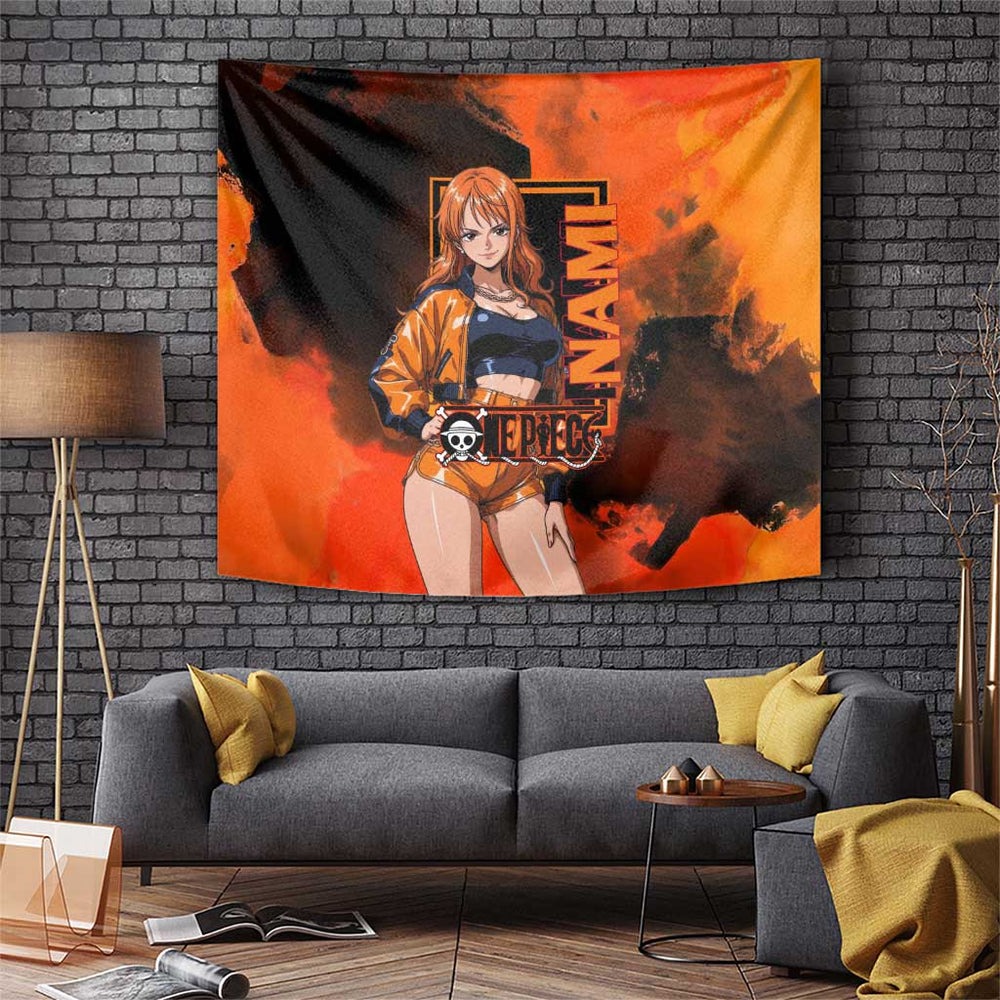 Nami One Piece Orange and Black Theme Tumbler With Handle with Navigator Pose and Weather Staff Design TS04 Nami One Piece Orange and Black Theme Tumbler With Handle with Navigator Pose and Weather Staff Design TS04