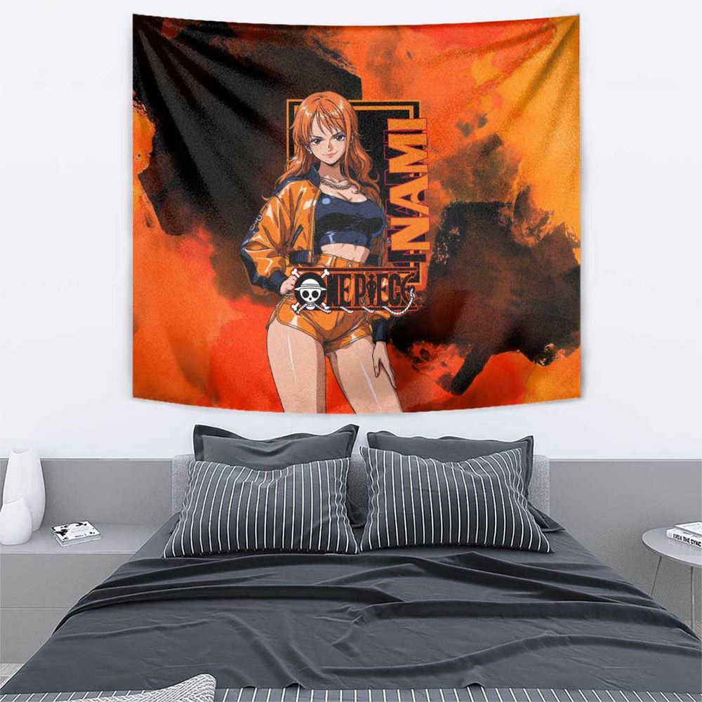 Nami One Piece Orange and Black Theme Tumbler With Handle with Navigator Pose and Weather Staff Design TS04 Nami One Piece Orange and Black Theme Tumbler With Handle with Navigator Pose and Weather Staff Design TS04
