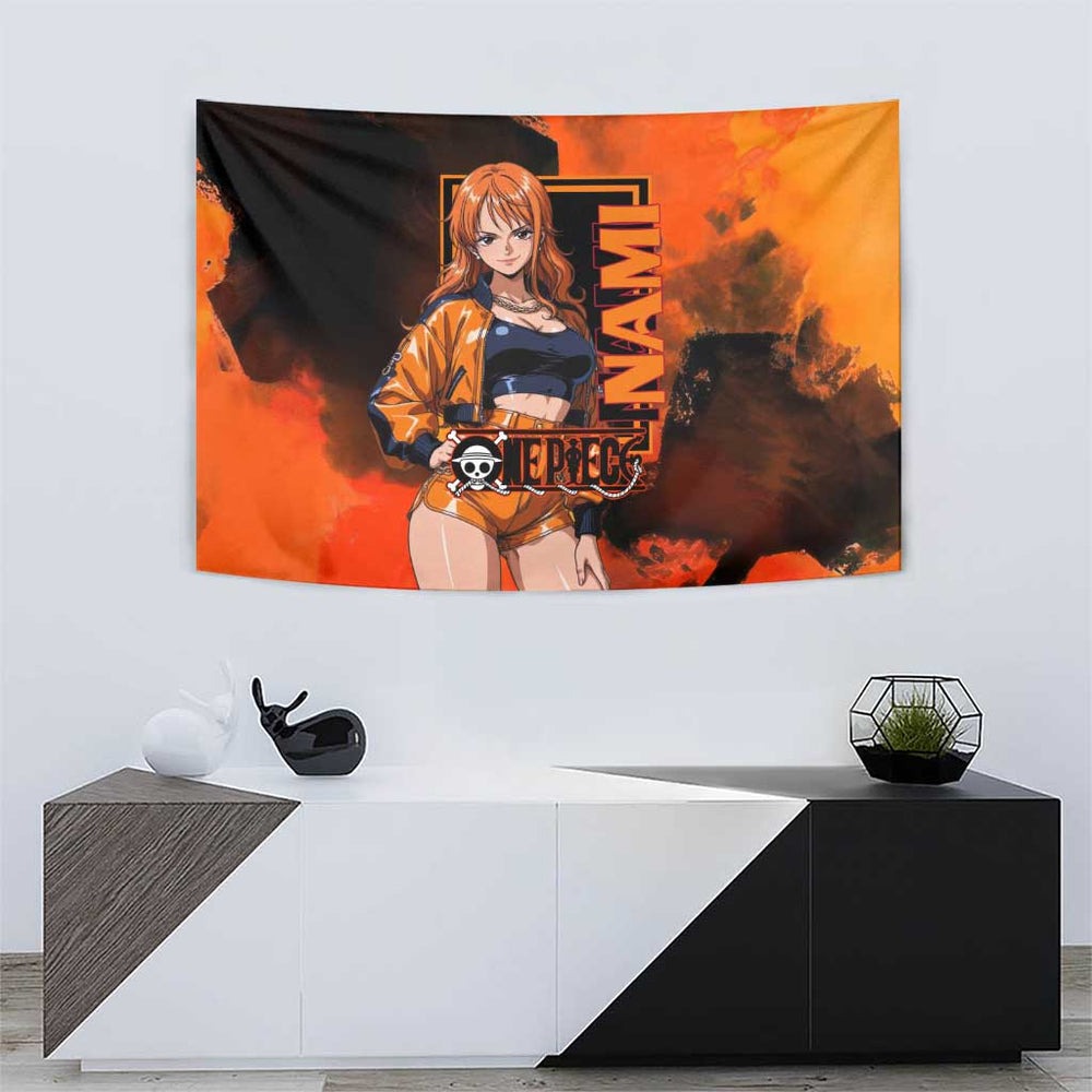 Nami One Piece Orange and Black Theme Tumbler With Handle with Navigator Pose and Weather Staff Design TS04 Nami One Piece Orange and Black Theme Tumbler With Handle with Navigator Pose and Weather Staff Design TS04