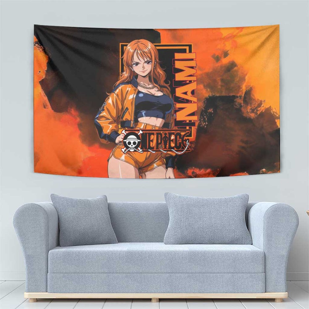 Nami One Piece Orange and Black Theme Tumbler With Handle with Navigator Pose and Weather Staff Design TS04 Nami One Piece Orange and Black Theme Tumbler With Handle with Navigator Pose and Weather Staff Design TS04