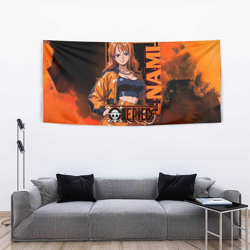 Nami One Piece Orange and Black Theme Tumbler With Handle with Navigator Pose and Weather Staff Design TS04 Nami One Piece Orange and Black Theme Tumbler With Handle with Navigator Pose and Weather Staff Design TS04