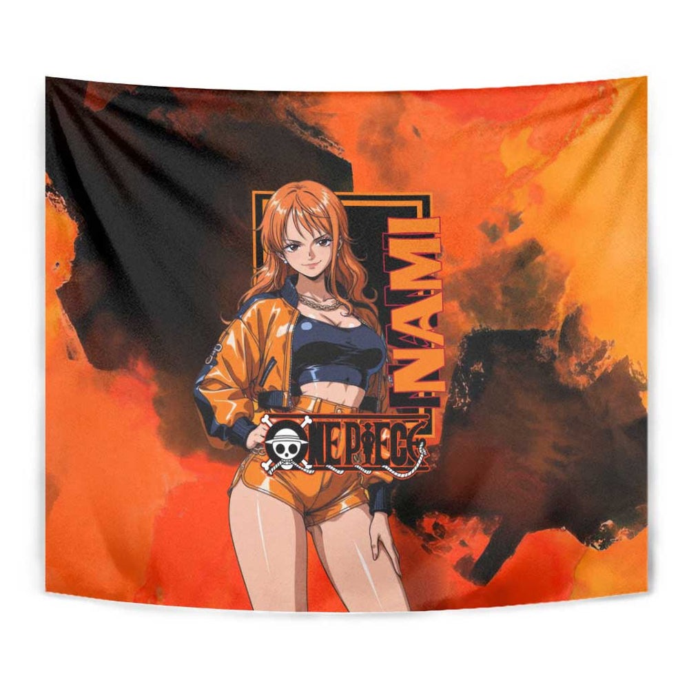 Nami One Piece Orange and Black Theme Tumbler With Handle with Navigator Pose and Weather Staff Design TS04 Nami One Piece Orange and Black Theme Tumbler With Handle with Navigator Pose and Weather Staff Design TS04
