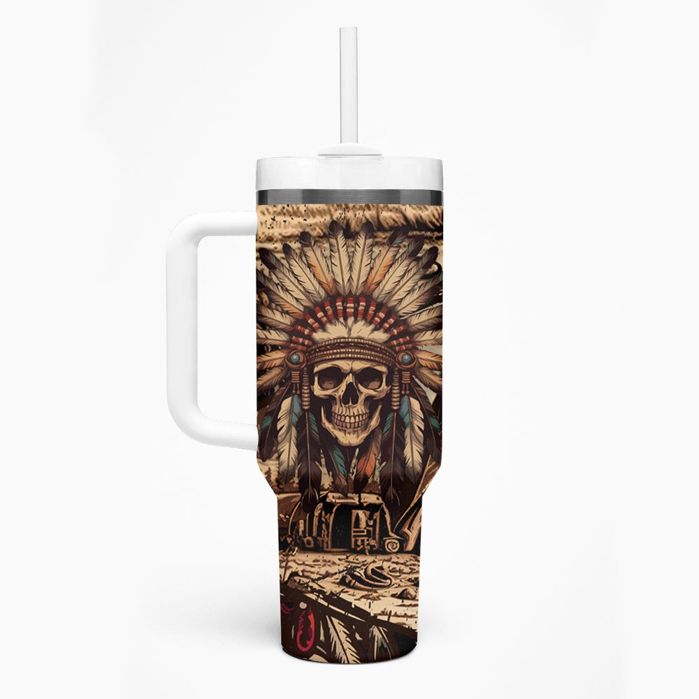 Native American Skull Tumbler With Handle American History Begins With Native History TS04 Native American Skull Tumbler With Handle American History Begins With Native History TS04