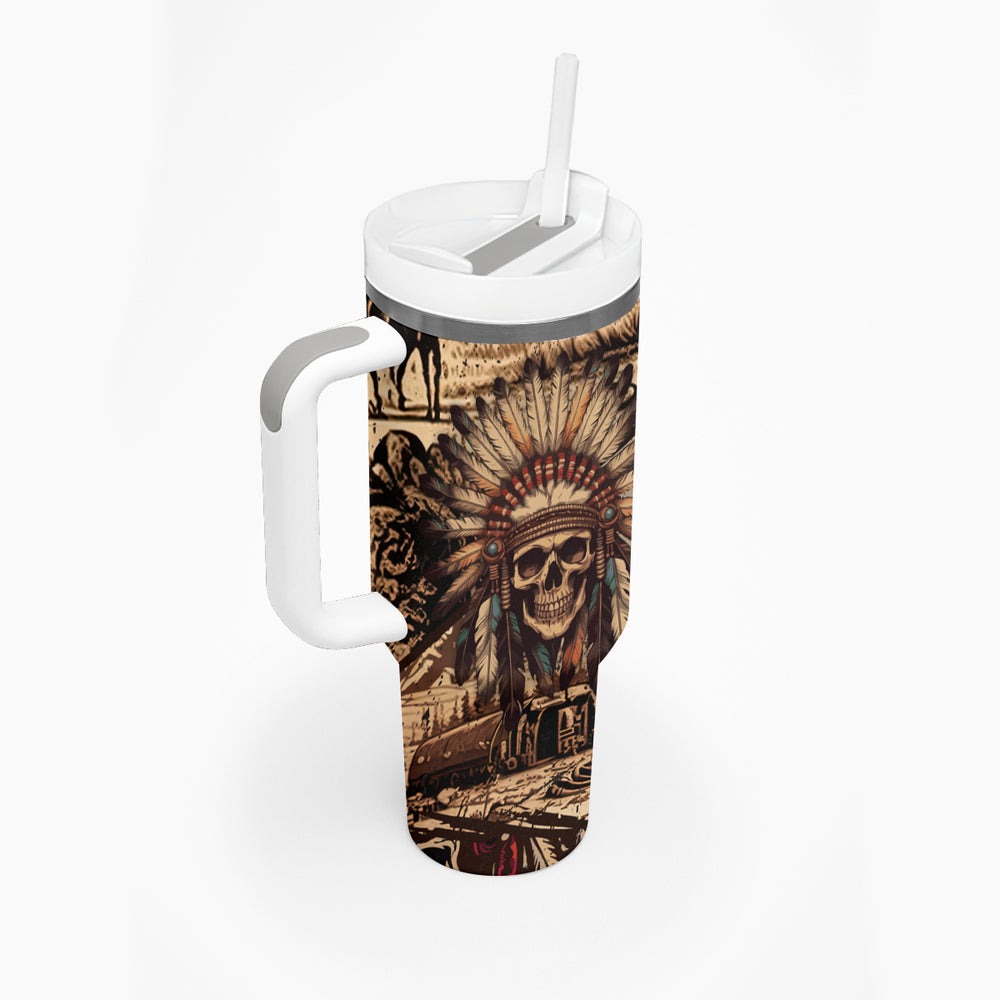 Native American Skull Tumbler With Handle American History Begins With Native History TS04 Native American Skull Tumbler With Handle American History Begins With Native History TS04