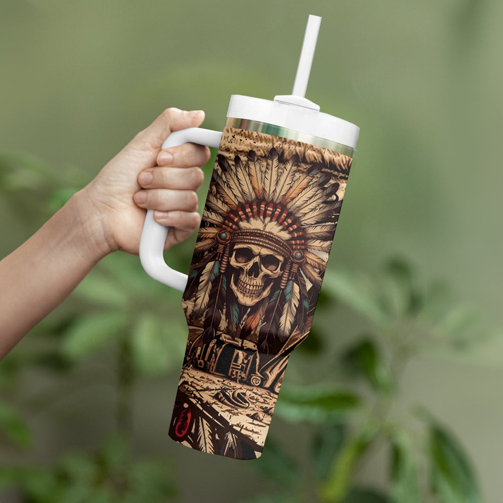 Native American Skull Tumbler With Handle American History Begins With Native History TS04 Native American Skull Tumbler With Handle American History Begins With Native History TS04