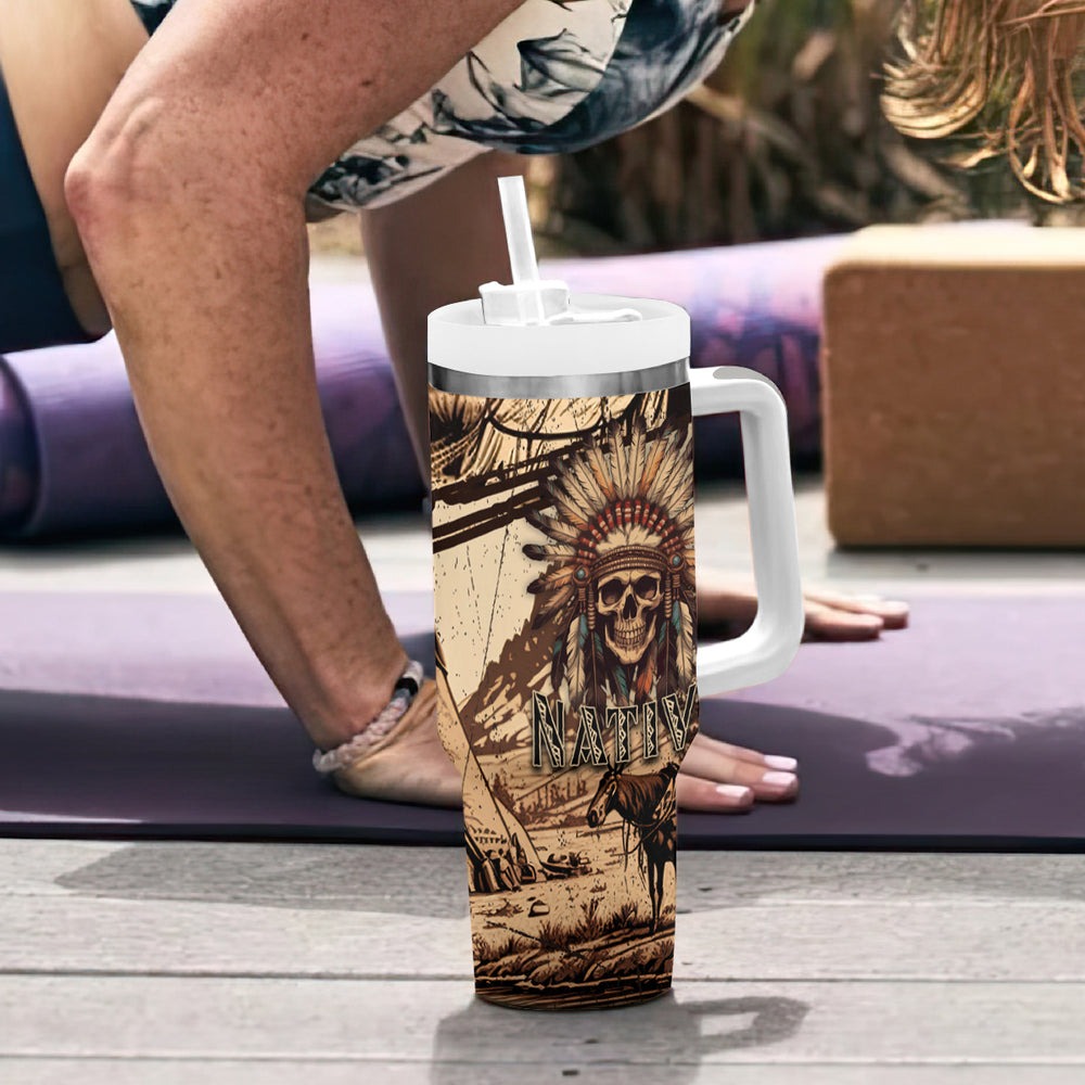 Native American Skull Tumbler With Handle American History Begins With Native History TS04 Native American Skull Tumbler With Handle American History Begins With Native History TS04