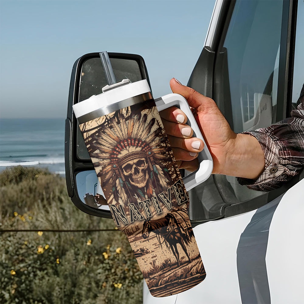 Native American Skull Tumbler With Handle American History Begins With Native History TS04 Native American Skull Tumbler With Handle American History Begins With Native History TS04
