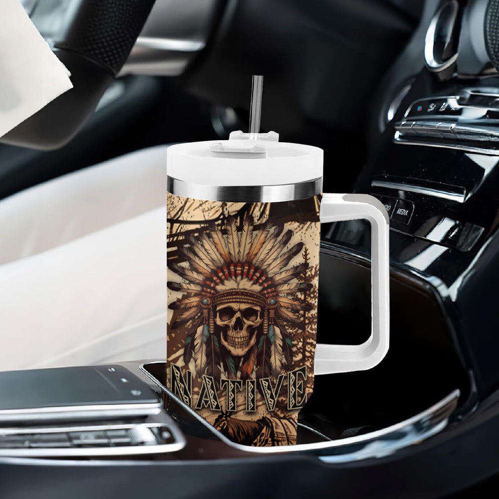 Native American Skull Tumbler With Handle American History Begins With Native History TS04 Native American Skull Tumbler With Handle American History Begins With Native History TS04