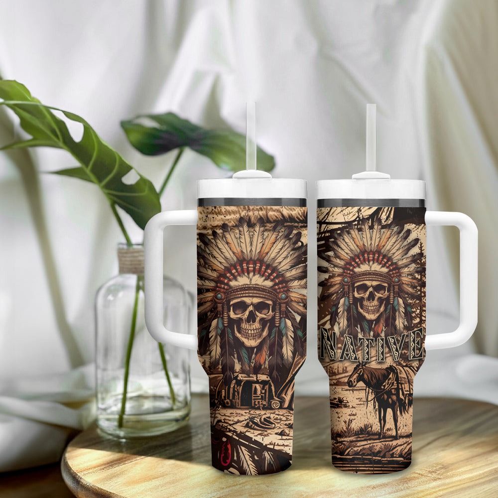 Native American Skull Tumbler With Handle American History Begins With Native History TS04 Native American Skull Tumbler With Handle American History Begins With Native History TS04