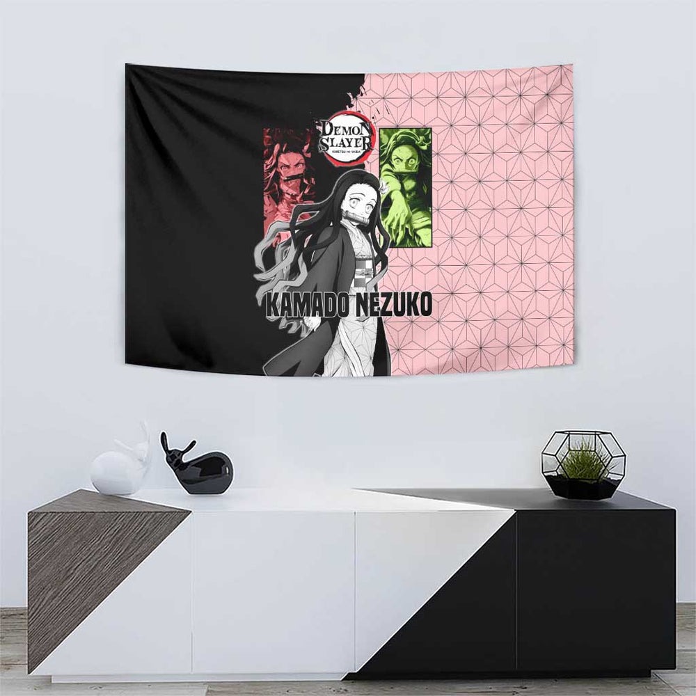 Nezuko Kamado from Demon Slayer Tumbler With Handle with Pink Pattern Kimono and Demon Form Flames Design TS04 Nezuko Kamado from Demon Slayer Tumbler With Handle with Pink Pattern Kimono and Demon Form Flames Design TS04