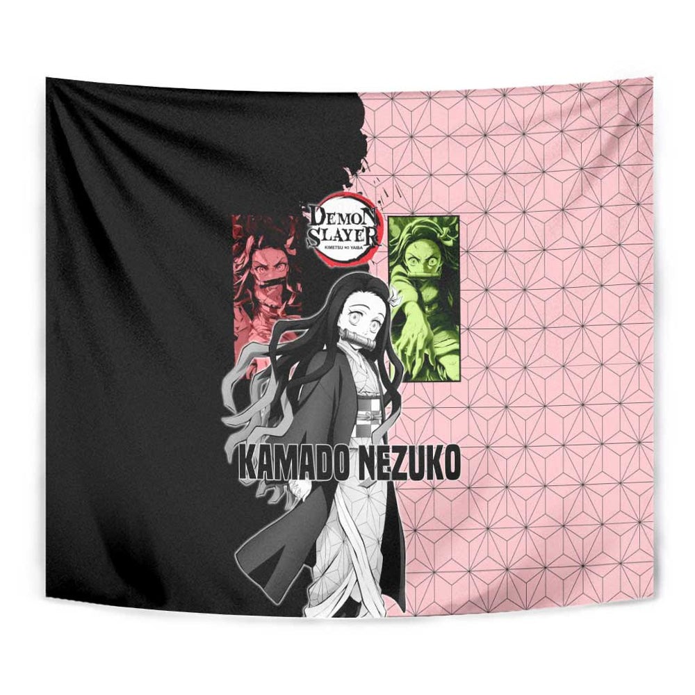 Nezuko Kamado from Demon Slayer Tumbler With Handle with Pink Pattern Kimono and Demon Form Flames Design TS04 Nezuko Kamado from Demon Slayer Tumbler With Handle with Pink Pattern Kimono and Demon Form Flames Design TS04