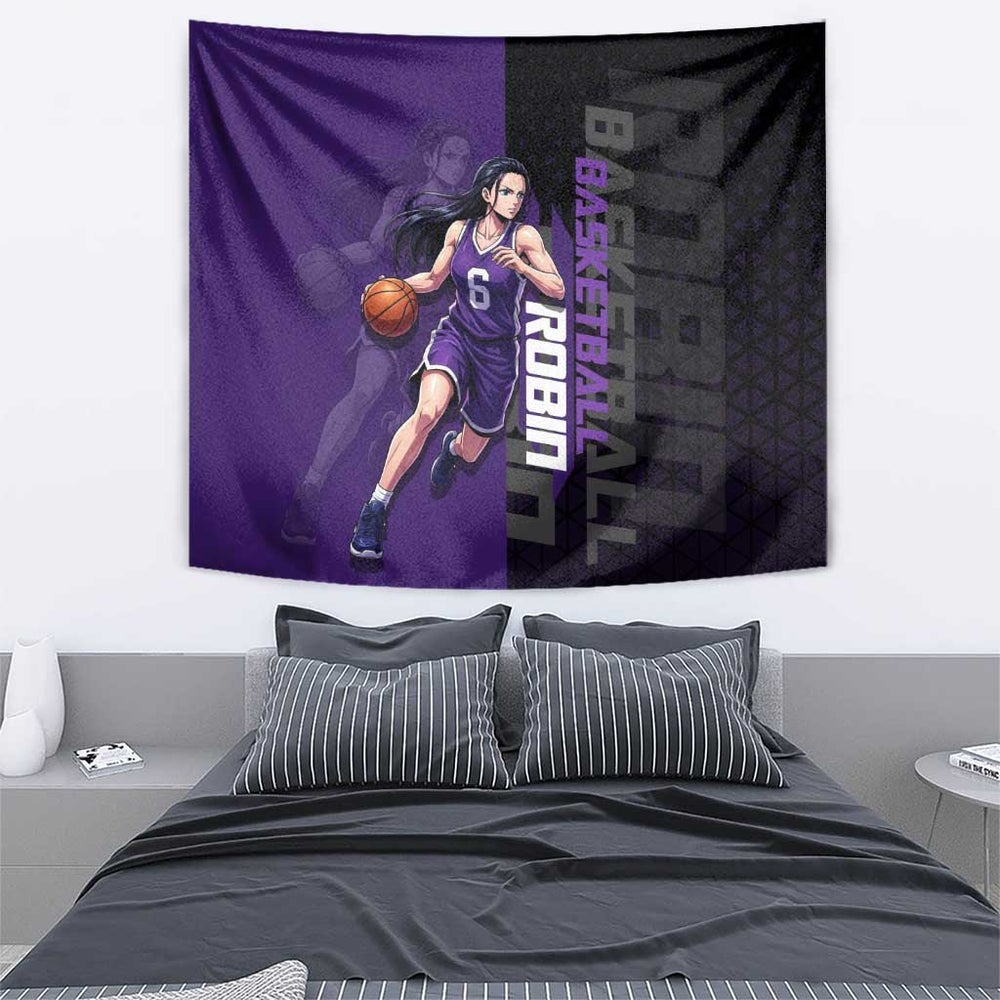Nico Robin One Piece Basketball Theme Purple and Black Design Tumbler With Handle with Action Pose and Crew Emblem TS04 Nico Robin One Piece Basketball Theme Purple and Black Design Tumbler With Handle with Action Pose and Crew Emblem TS04