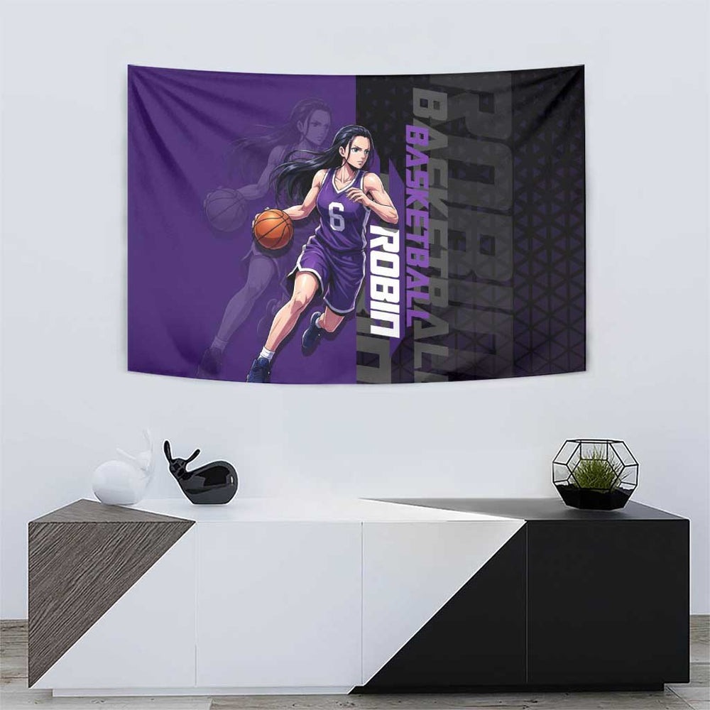Nico Robin One Piece Basketball Theme Purple and Black Design Tumbler With Handle with Action Pose and Crew Emblem TS04 Nico Robin One Piece Basketball Theme Purple and Black Design Tumbler With Handle with Action Pose and Crew Emblem TS04