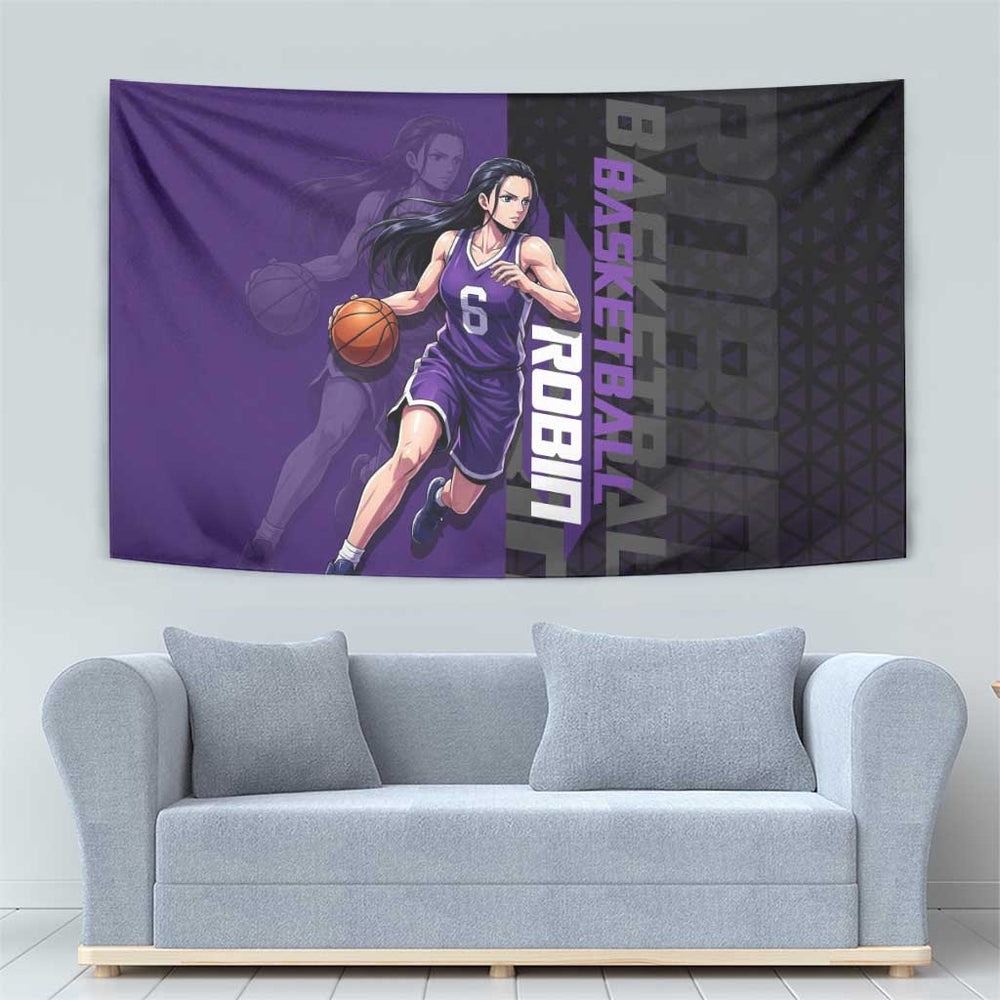 Nico Robin One Piece Basketball Theme Purple and Black Design Tumbler With Handle with Action Pose and Crew Emblem TS04 Nico Robin One Piece Basketball Theme Purple and Black Design Tumbler With Handle with Action Pose and Crew Emblem TS04