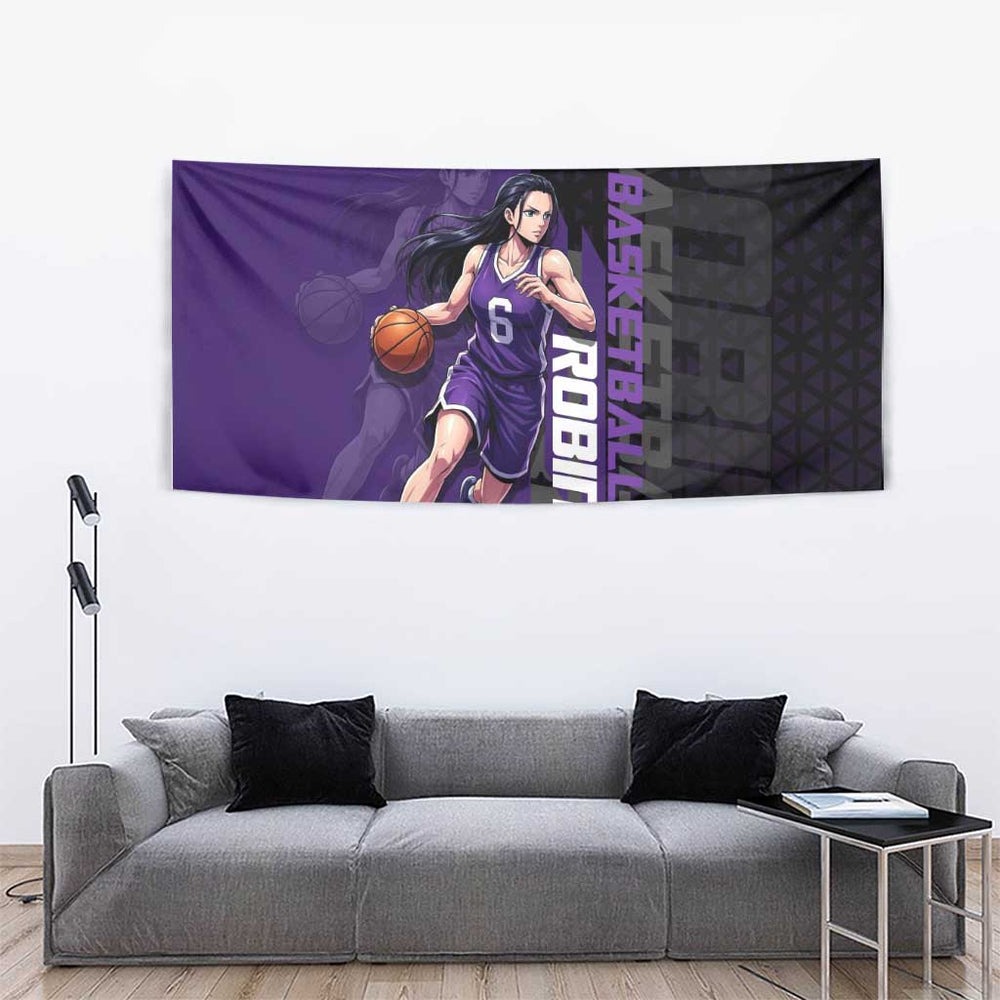 Nico Robin One Piece Basketball Theme Purple and Black Design Tumbler With Handle with Action Pose and Crew Emblem TS04 Nico Robin One Piece Basketball Theme Purple and Black Design Tumbler With Handle with Action Pose and Crew Emblem TS04