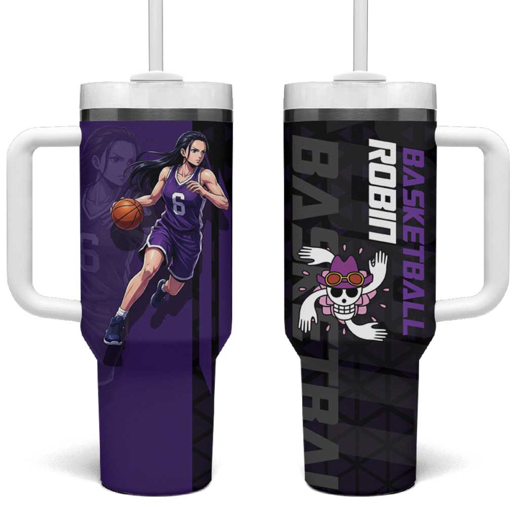 Nico Robin One Piece Basketball Theme Purple and Black Design Tumbler With Handle with Action Pose and Crew Emblem TS04