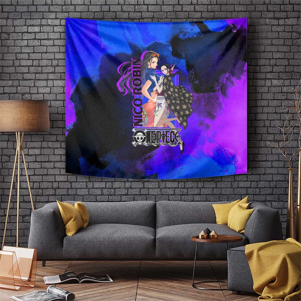 Nico Robin One Piece Purple and Blue Theme Tumbler With Handle with Floral Cape and Archaeologist Pose Design TS04 Nico Robin One Piece Purple and Blue Theme Tumbler With Handle with Floral Cape and Archaeologist Pose Design TS04