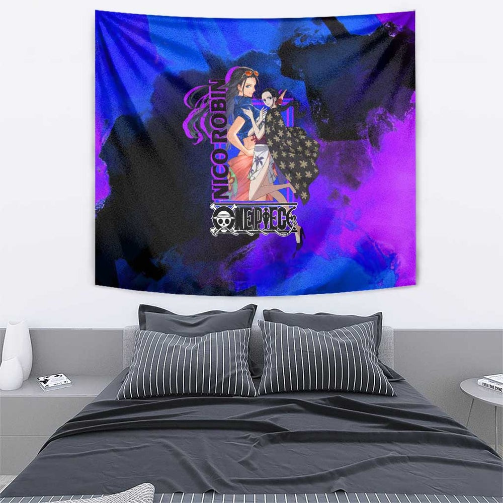 Nico Robin One Piece Purple and Blue Theme Tumbler With Handle with Floral Cape and Archaeologist Pose Design TS04 Nico Robin One Piece Purple and Blue Theme Tumbler With Handle with Floral Cape and Archaeologist Pose Design TS04