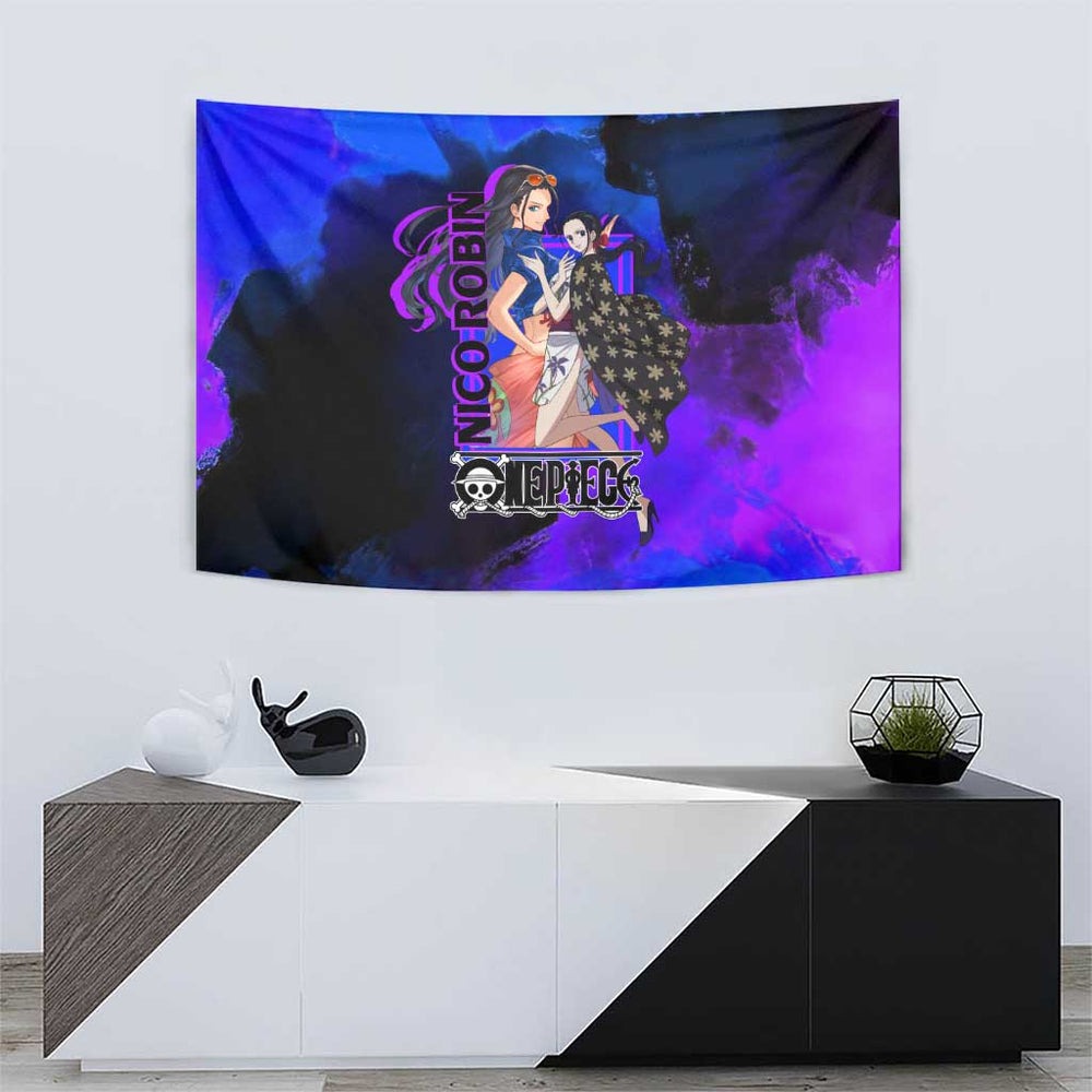 Nico Robin One Piece Purple and Blue Theme Tumbler With Handle with Floral Cape and Archaeologist Pose Design TS04 Nico Robin One Piece Purple and Blue Theme Tumbler With Handle with Floral Cape and Archaeologist Pose Design TS04