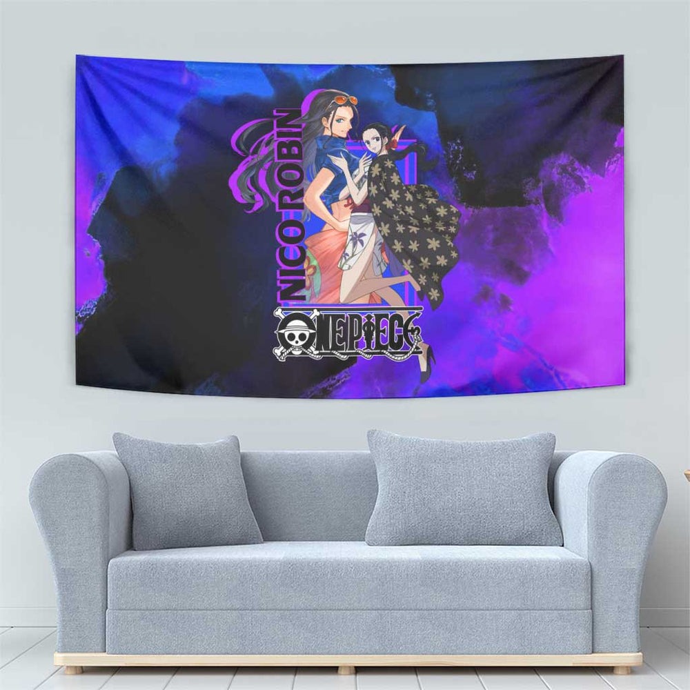 Nico Robin One Piece Purple and Blue Theme Tumbler With Handle with Floral Cape and Archaeologist Pose Design TS04 Nico Robin One Piece Purple and Blue Theme Tumbler With Handle with Floral Cape and Archaeologist Pose Design TS04