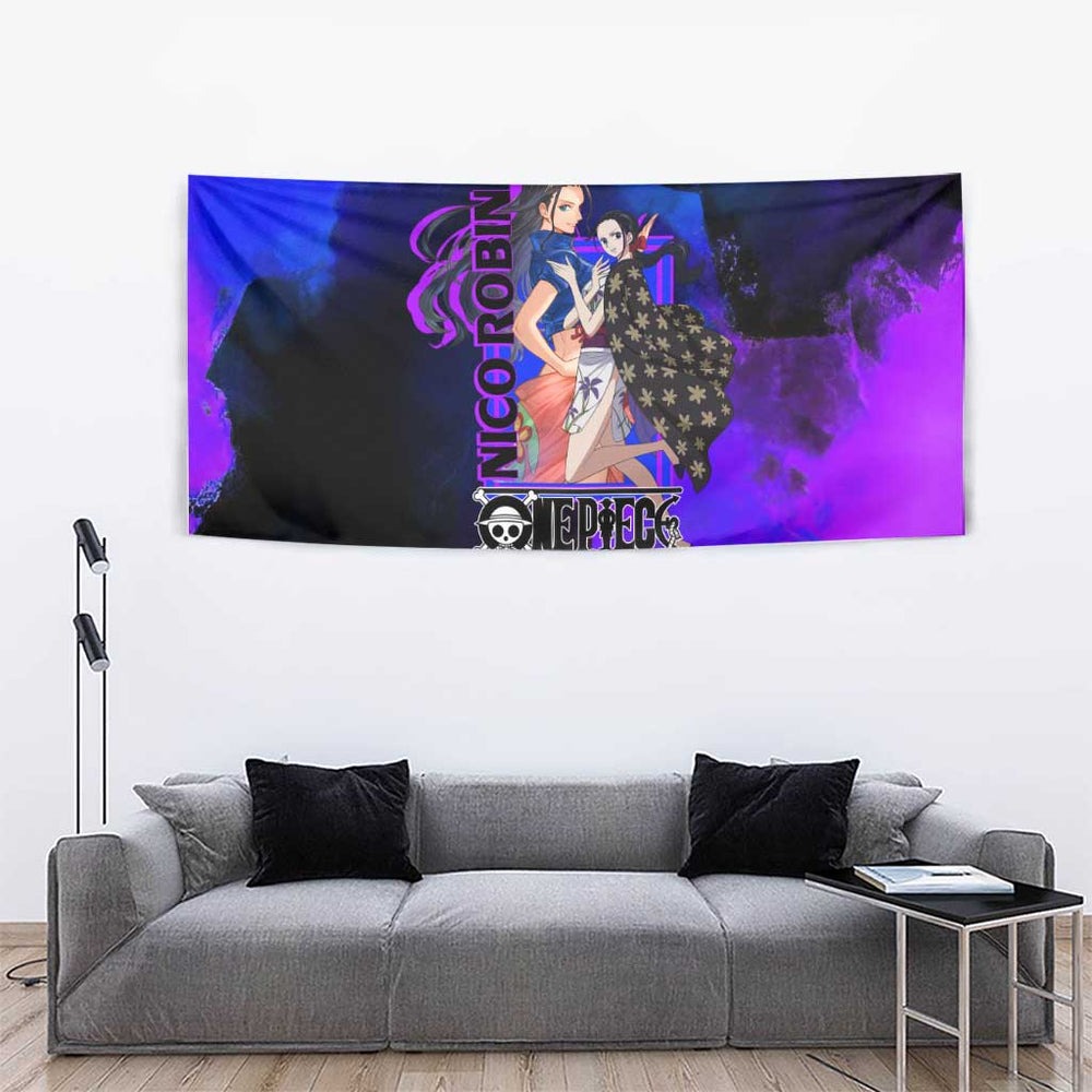 Nico Robin One Piece Purple and Blue Theme Tumbler With Handle with Floral Cape and Archaeologist Pose Design TS04 Nico Robin One Piece Purple and Blue Theme Tumbler With Handle with Floral Cape and Archaeologist Pose Design TS04
