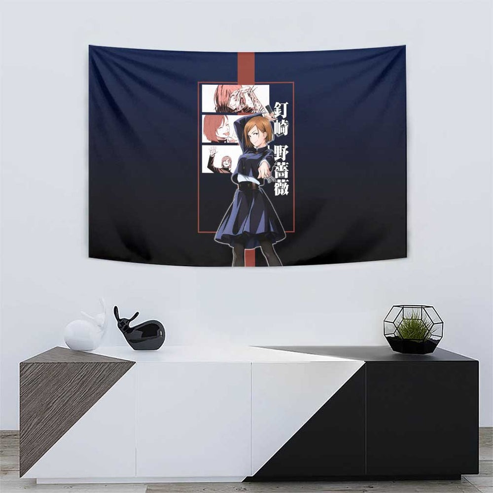 Nobara Kugisaki from Jujutsu Kaisen Tumbler With Handle with Dark Blue and Red Background and Multiple Poses Design TS04 Nobara Kugisaki from Jujutsu Kaisen Tumbler With Handle with Dark Blue and Red Background and Multiple Poses Design TS04