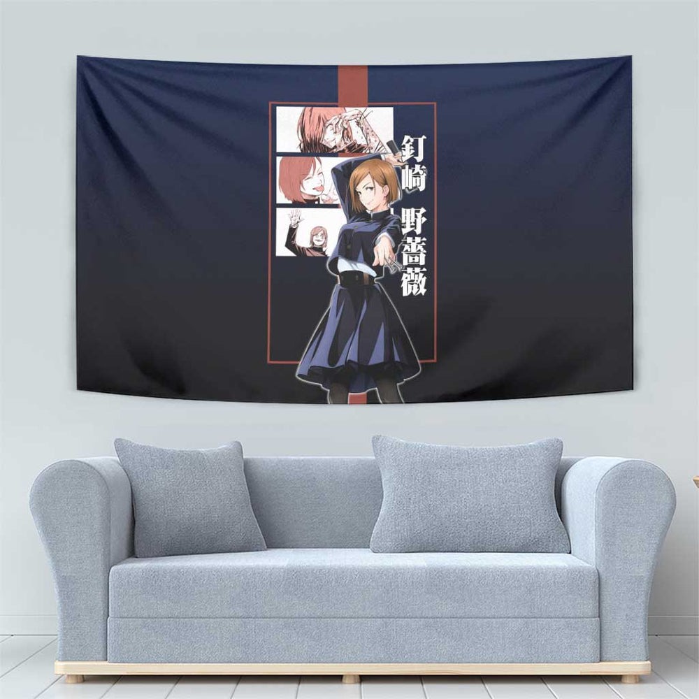 Nobara Kugisaki from Jujutsu Kaisen Tumbler With Handle with Dark Blue and Red Background and Multiple Poses Design TS04 Nobara Kugisaki from Jujutsu Kaisen Tumbler With Handle with Dark Blue and Red Background and Multiple Poses Design TS04