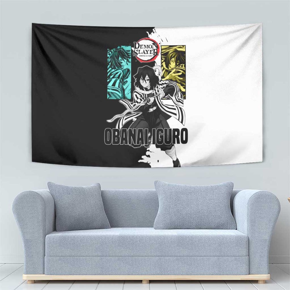 Obanai Iguro from Demon Slayer Tumbler With Handle with Black and White Contrast Background and Serpent-Themed Manga Style Design TS04 Obanai Iguro from Demon Slayer Tumbler With Handle with Black and White Contrast Background and Serpent-Themed Manga Style Design TS04