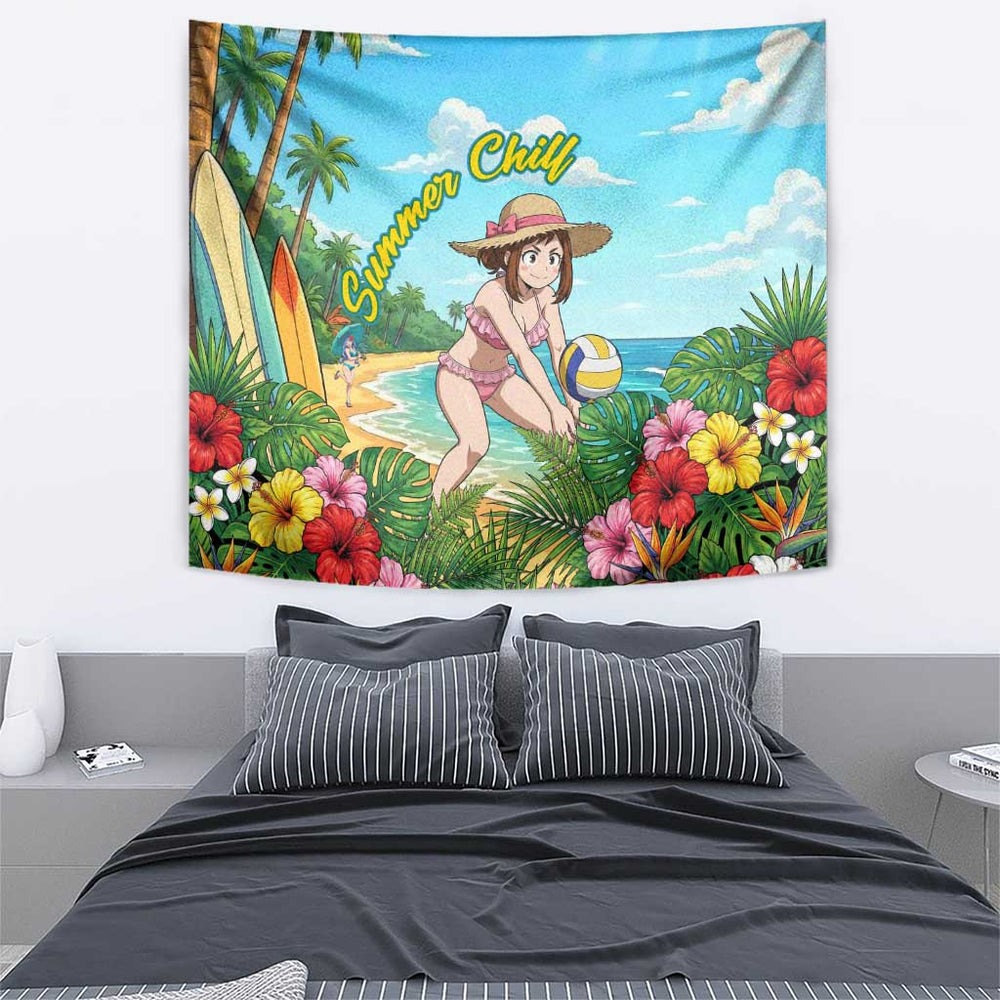 Ochako Uraraka Summer Chill Tumbler With Handle Tropical Anime Beach Play TS04 Ochako Uraraka Summer Chill Tumbler With Handle Tropical Anime Beach Play TS04