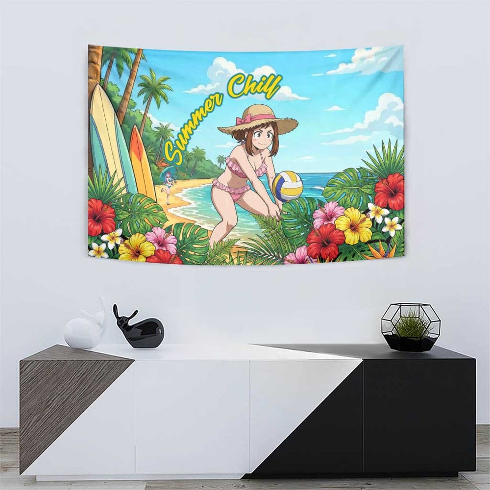 Ochako Uraraka Summer Chill Tumbler With Handle Tropical Anime Beach Play TS04 Ochako Uraraka Summer Chill Tumbler With Handle Tropical Anime Beach Play TS04