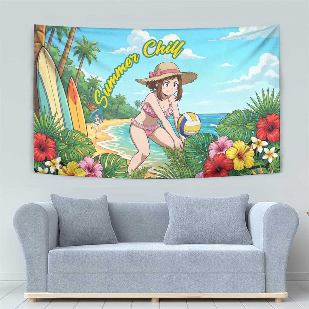 Ochako Uraraka Summer Chill Tumbler With Handle Tropical Anime Beach Play TS04 Ochako Uraraka Summer Chill Tumbler With Handle Tropical Anime Beach Play TS04