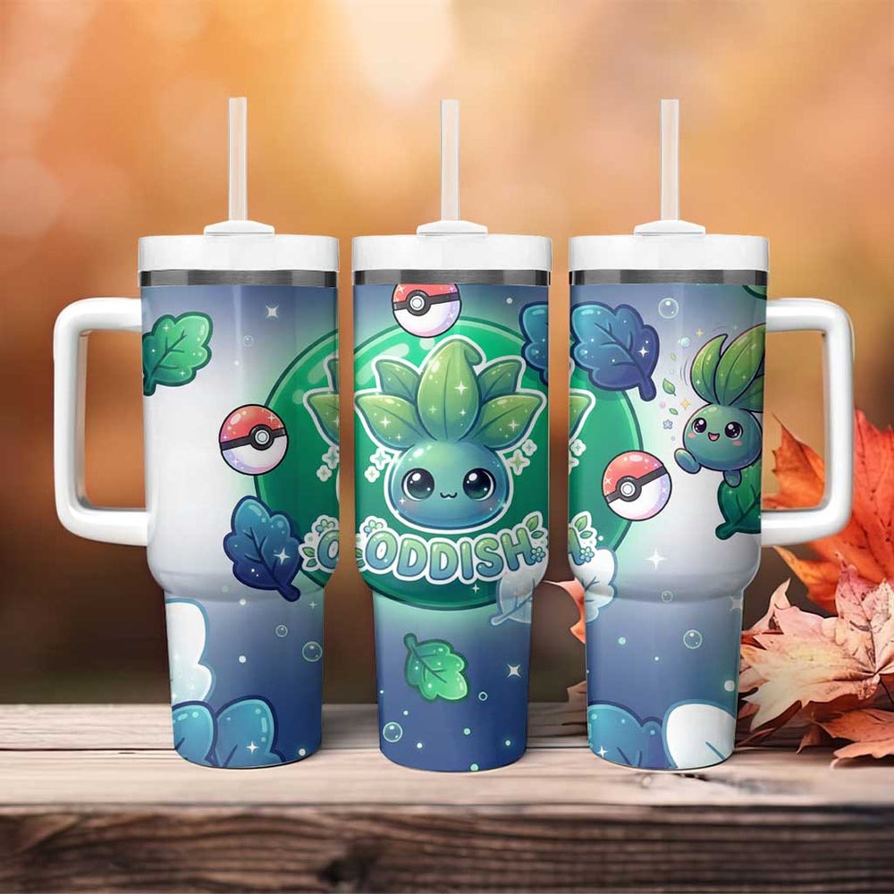 Oddish Tumbler With Handle Whimsical Kawaii Botanical Fantasy TS04 Oddish Tumbler With Handle Whimsical Kawaii Botanical Fantasy TS04
