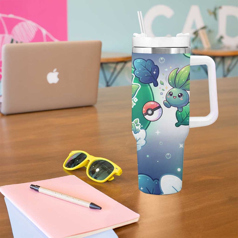 Oddish Tumbler With Handle Whimsical Kawaii Botanical Fantasy TS04 Oddish Tumbler With Handle Whimsical Kawaii Botanical Fantasy TS04