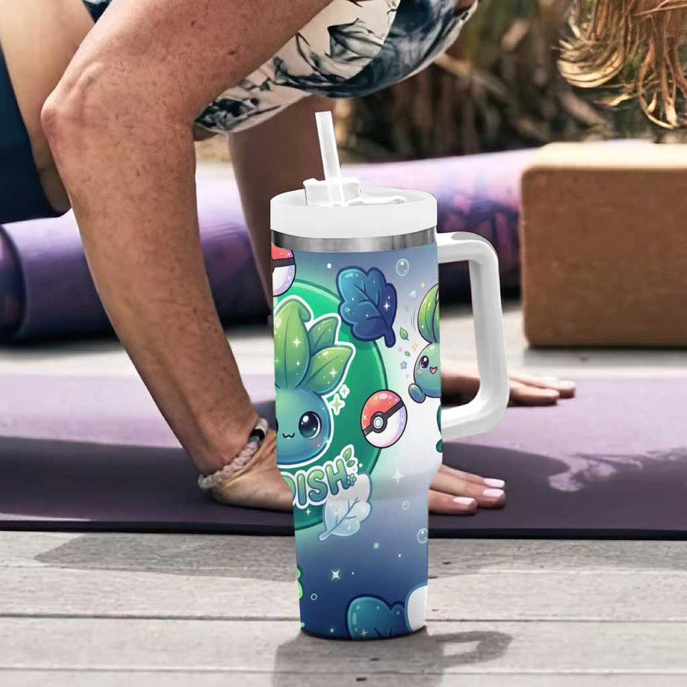 Oddish Tumbler With Handle Whimsical Kawaii Botanical Fantasy TS04 Oddish Tumbler With Handle Whimsical Kawaii Botanical Fantasy TS04