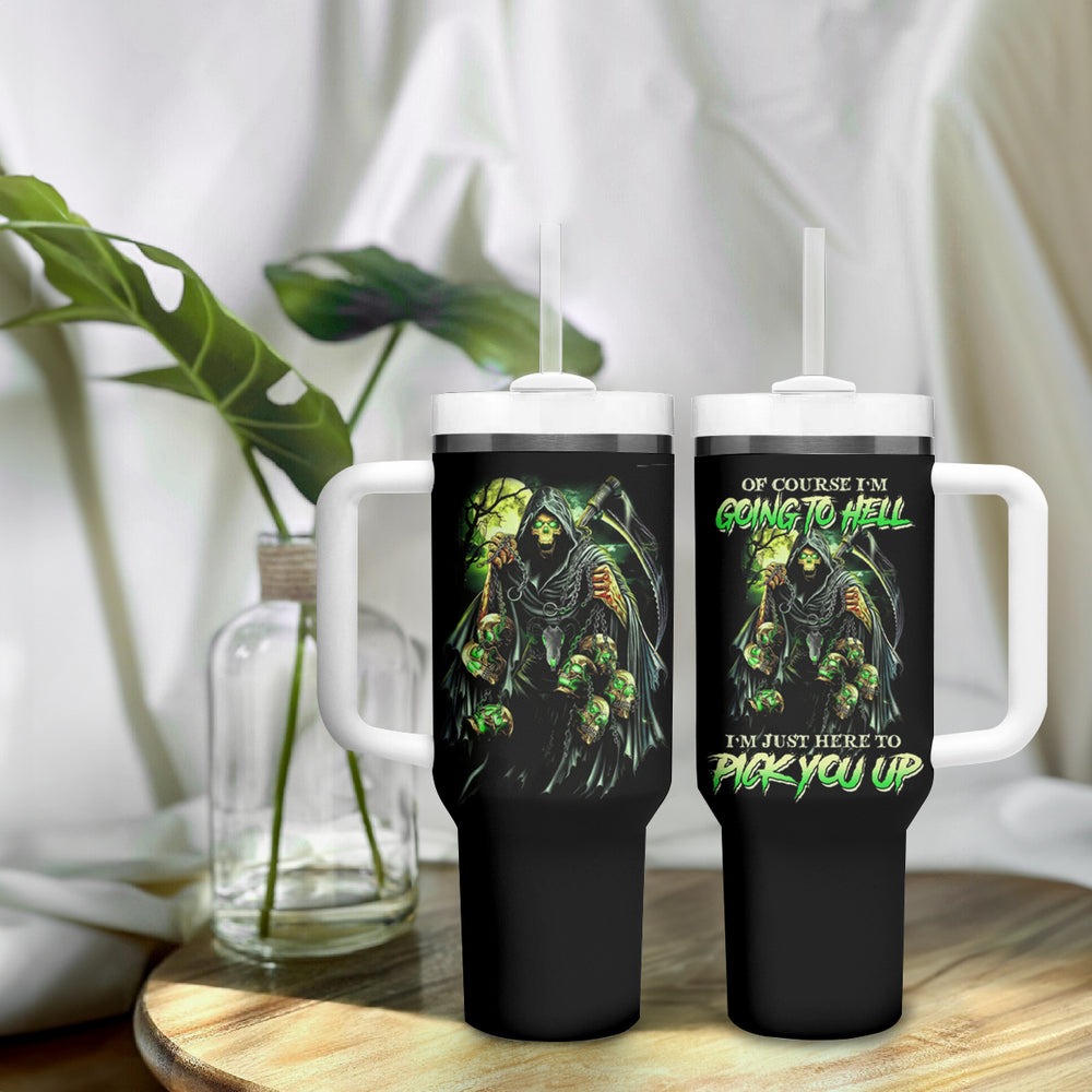 Of Course I'm Going To Hell Skull Pumpkin Halloween Tumbler With Handle TS04