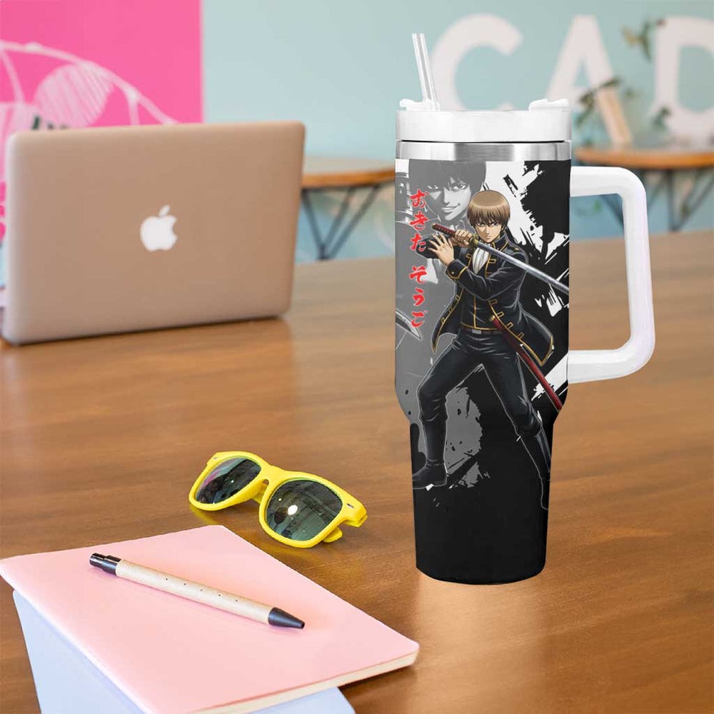 Okita Sougo Tumbler With Handle Modern Shinsengumi Ink Splash Style TS04 Okita Sougo Tumbler With Handle Modern Shinsengumi Ink Splash Style TS04