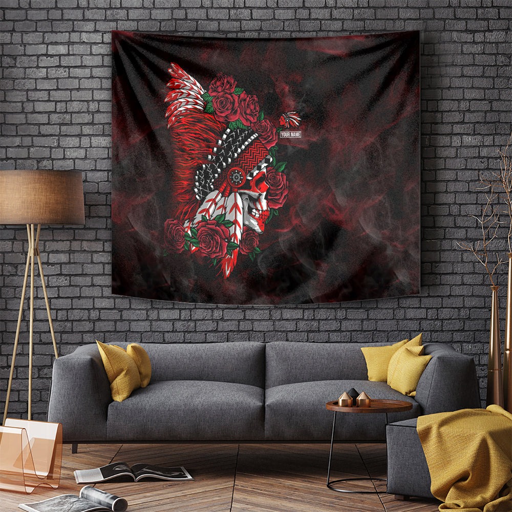 Personalised Native American Chief Skull Tapestry Rose Skull DT02 Personalised Native American Chief Skull Tapestry Rose Skull DT02