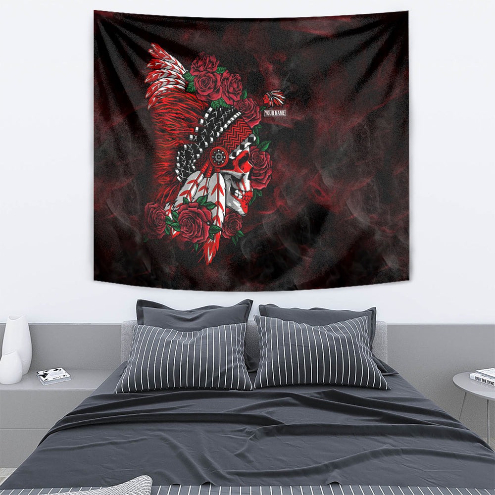 Personalised Native American Chief Skull Tapestry Rose Skull DT02 Personalised Native American Chief Skull Tapestry Rose Skull DT02